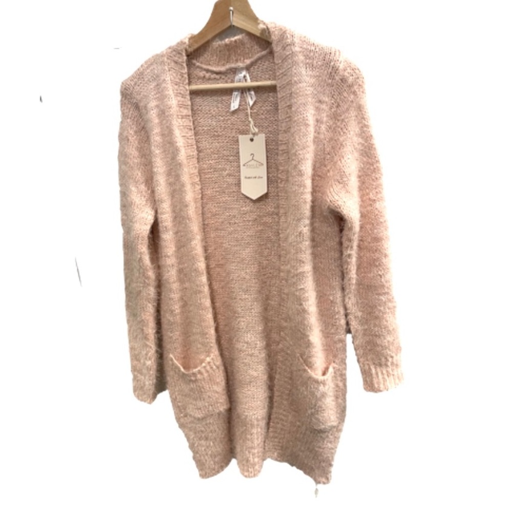 NWT long line feather mohair cardigan sweater L